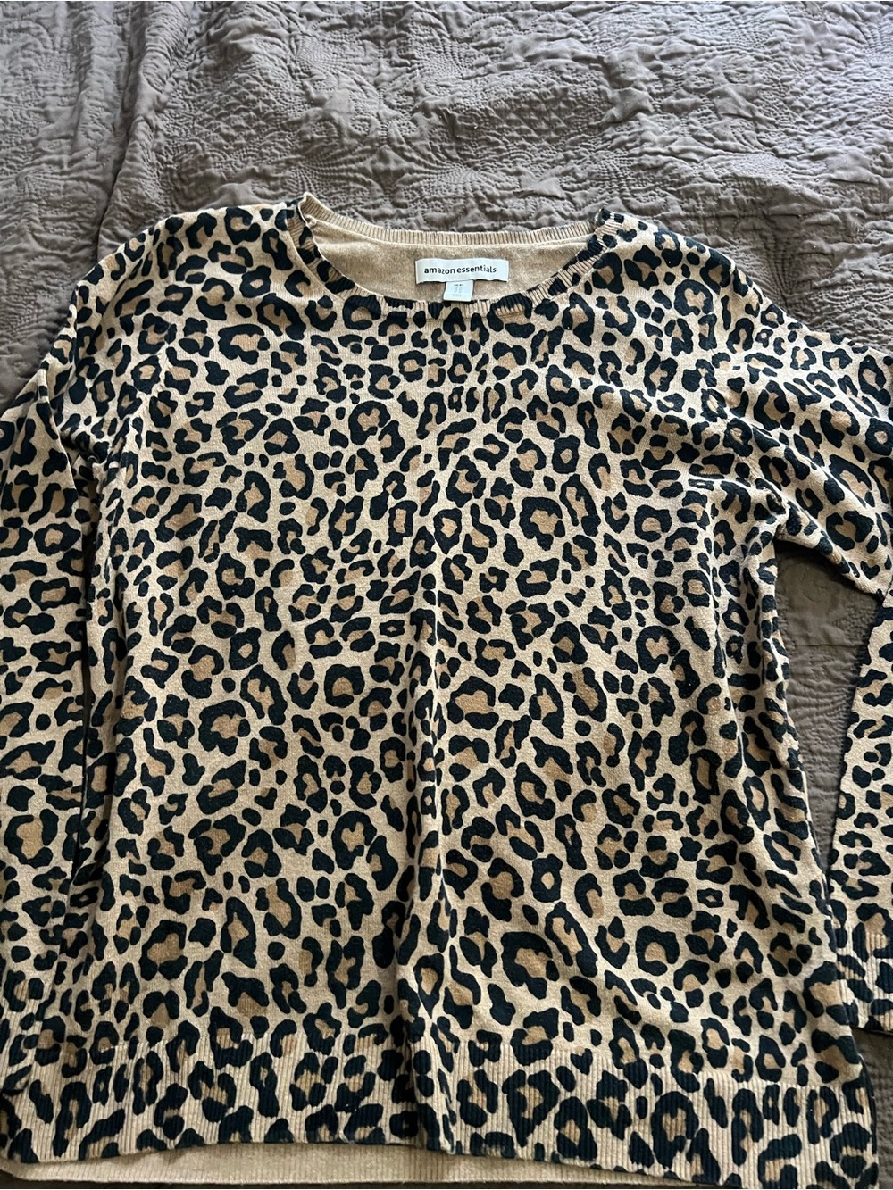 Amazon Essentials Leopard Print Crewneck Sweater - Tan and Black